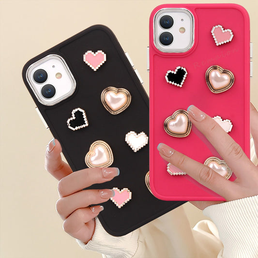 3D Heart Bling Casing for iPhone 11 12 13 14 15 Pro Max 7 8 Plus 11Pro X XR XS MAX SE 2020 2022 14Pro Phone Case Liquid Cute Silicone Matte Protector Shockproof Cover