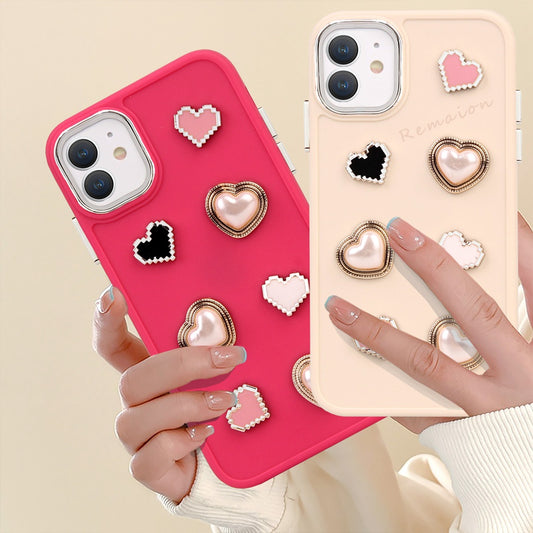 Cute 3D Bling Casing for iPhone 11 12 13 14 15 Pro Max 7 8 Plus 11Pro X XR XS MAX SE 2020 2022 14Pro Phone Case Liquid Heart Silicone Matte Protector Shockproof Cover